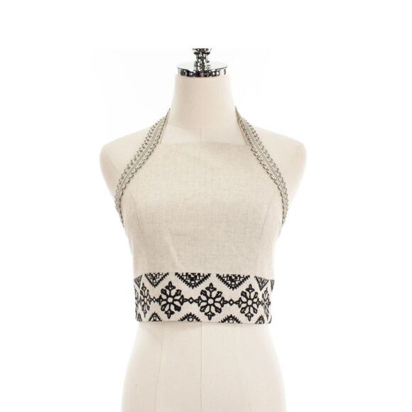 PatBO Womens Set Wide Leg Pants Halter Top Embroidery Linen Blend Fashion 0-2 - Picture 8 of 9